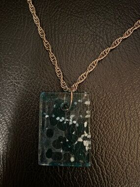 Teal Glass Rectangle Pendant Necklace